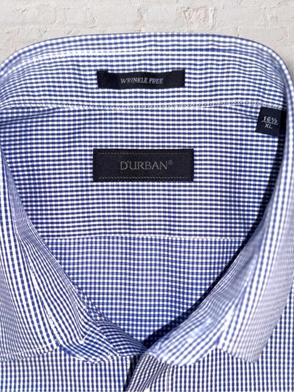 Durban Wrinkle-Free Dress Shirt Men’s XL Blue Micro Check Pattern Made in Japan